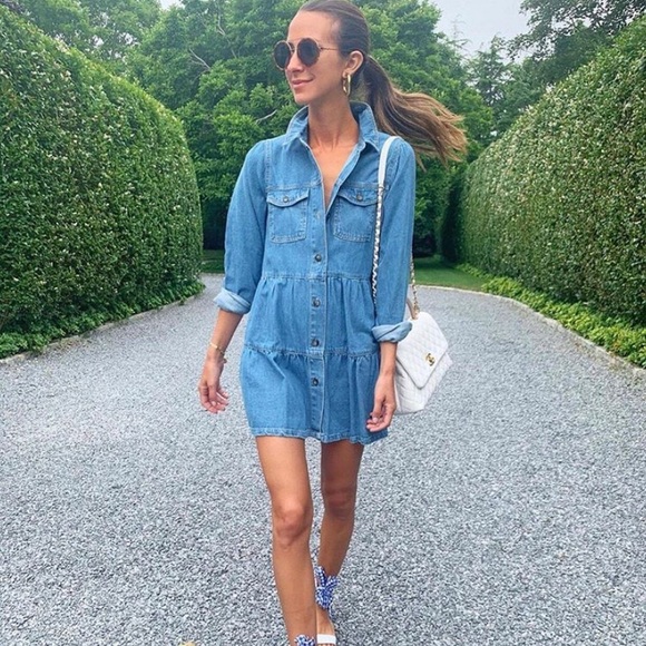 nicole long sleeve button front denim mini shirt dress